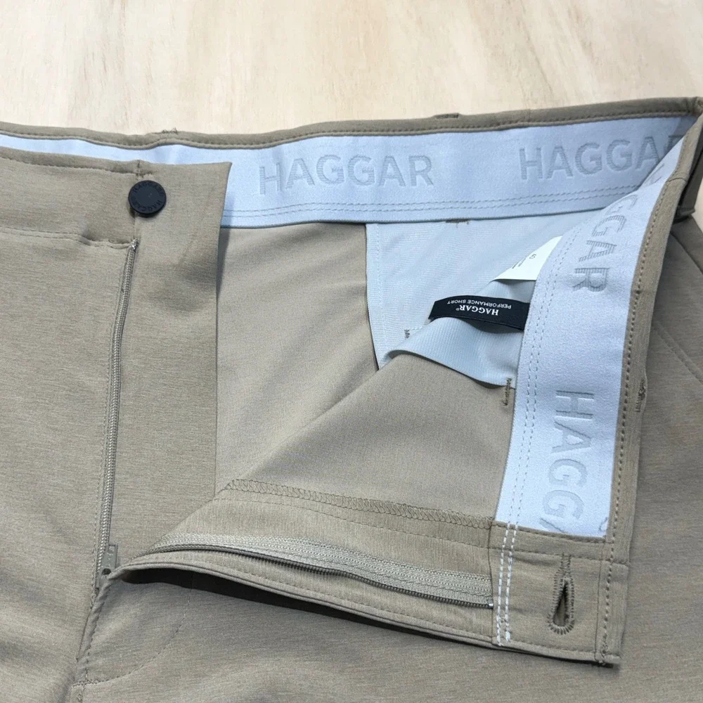 Haggar Performance Shorts Mens 40 Khaki Tan 4-Way Stretch Moisture Wicking 8.5in